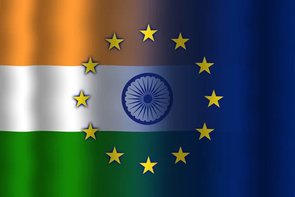 Waving India and European Union Flag — Stock Photo, Image