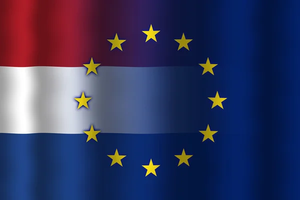 Hollandia és az európai uniós zászlót lengetve — Stock Fotó
