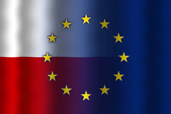 Waving Poland and European Union Flag — Stock Photo, Image