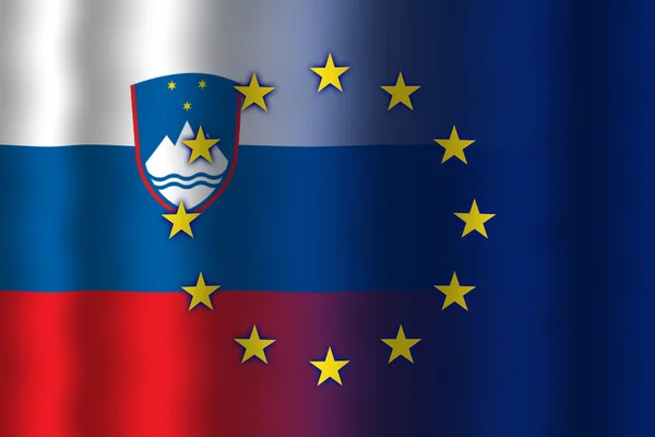 Viftar Slovenien och Europeiska unionens flagga — Stockfoto