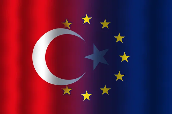 Wapperende vlag van Turkije en de Europese Unie — Stockfoto