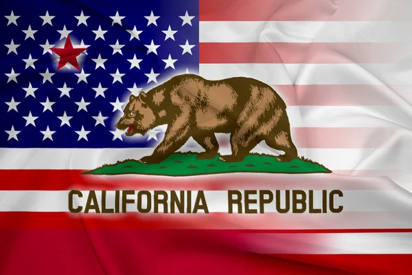 手を振っている米国およびカリフォルニア州の旗 — ストック写真