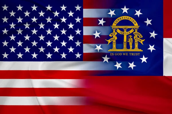 Wuivende VS en Georgië vlag — Stockfoto