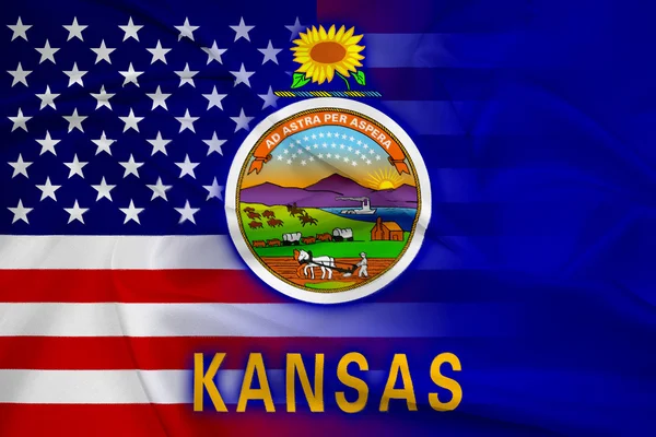 Sventolando la bandiera di stato USA e Kansas — Foto Stock