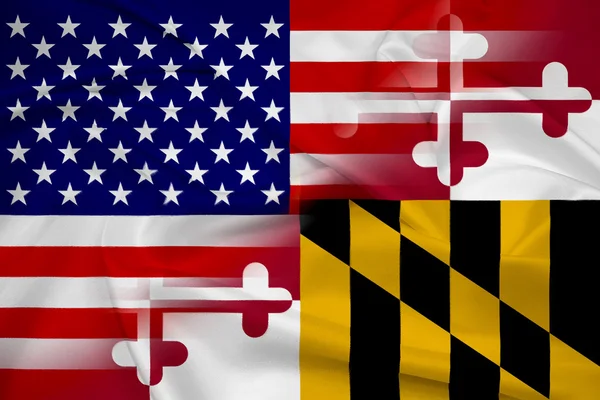 挥舞着美国和马里兰州州旗 — 图库照片