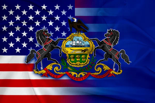 Agitant le drapeau des États-Unis et de Pennsylvanie — Photo