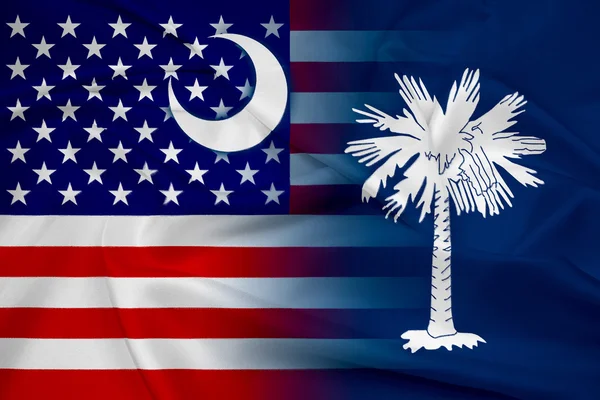Agitant le drapeau des États-Unis et de la Caroline du Sud — Photo