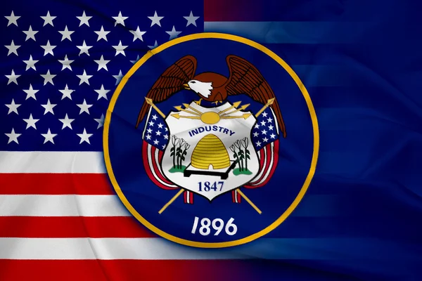 US-Flagge und utah-Flagge schwenken — Stockfoto