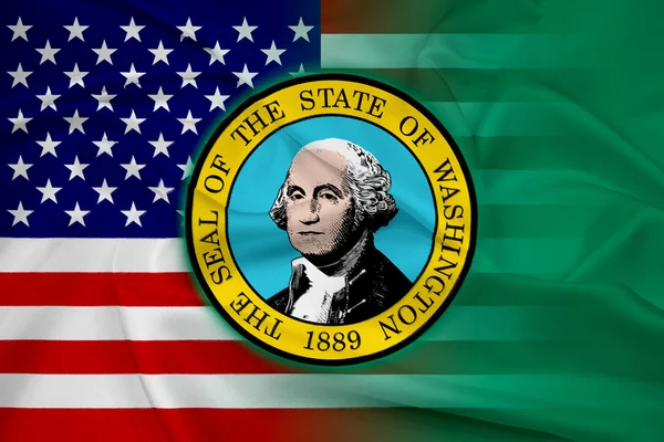 Waving USA and Washington State Flag