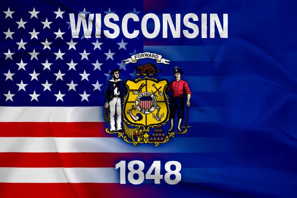 Waving USA and Wisconsin State Flag — Stock Photo, Image