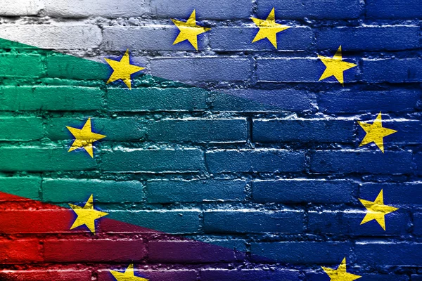 Bulgaria and European Union Flag painted on brick wall — Stock Photo, Image