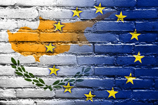 Cyprus en Europese Unie vlag geschilderd op de muur — Stockfoto