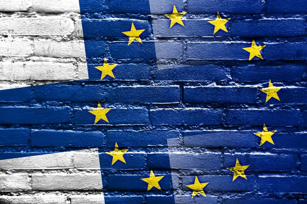 Finland and European Union Flag painted on brick wall — Stock Photo, Image