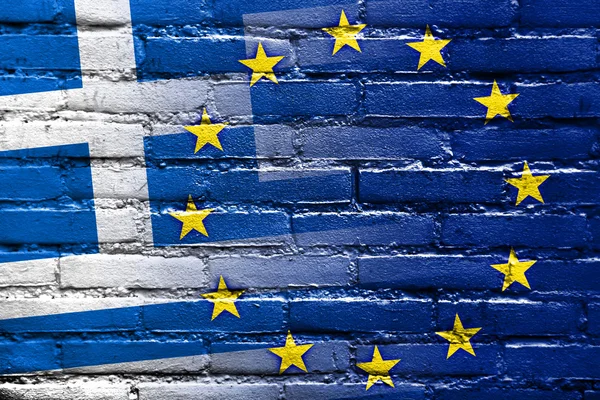 Greece and European Union Flag painted on brick wall — Stock Photo, Image