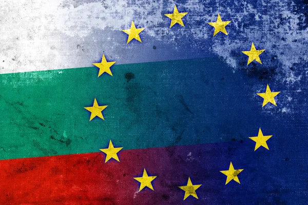 Vintage ve eski bir görünüm ile Bulgaristan ve Avrupa Birliği bayrağı — Stok fotoğraf