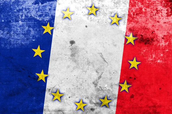 ビンテージと古い外観フランスと欧州連合の旗 — ストック写真