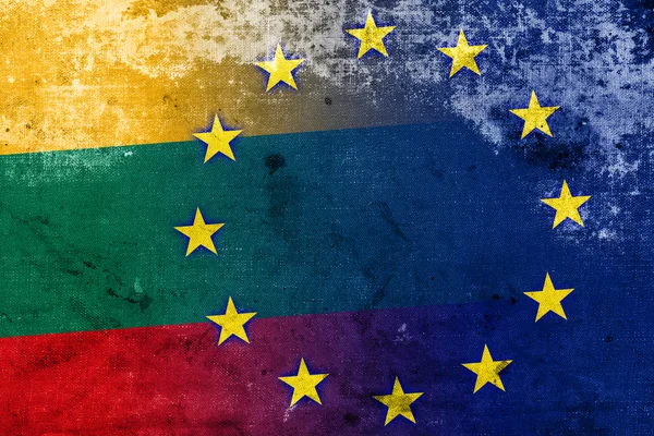 Litwa i Unia Europejska flaga z vintage i stary wygląd — Zdjęcie stockowe