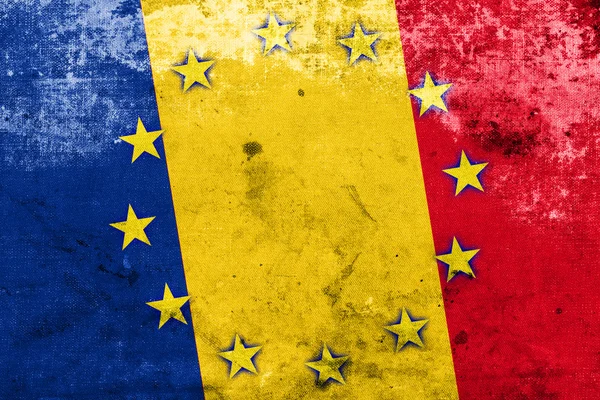 Romania and European Union Flag with a vintage and old look — Stock Photo, Image