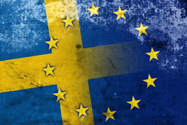 Sverige och EU-flaggan med en vintage och gamla utseende — Stockfoto