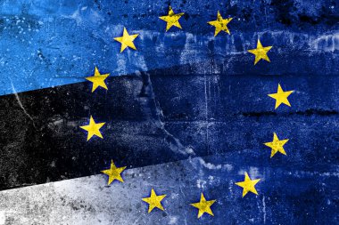 Grunge duvara boyalı Estonya ve Avrupa Birliği bayrağı