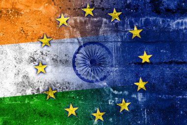 Türkiye ve Avrupa Birliği bayrağı grunge duvara boyalı