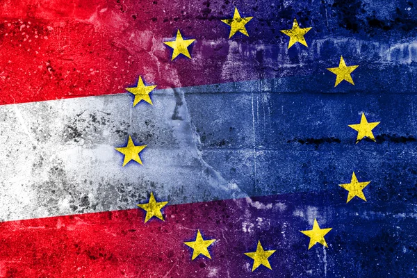 Austria and European Union Flag painted on grunge wall — Stock Photo, Image