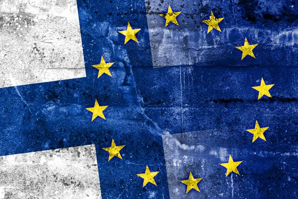 Finland and European Union Flag painted on grunge wall — Stock Photo, Image