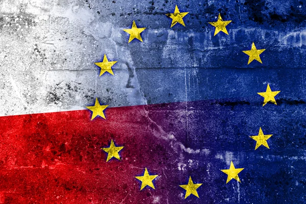 Poland and European Union Flag painted on grunge wall — Stock Photo, Image