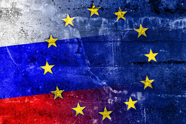 Rússia União Europeia Bandeira Pintada Parede Grunge — Fotografia de Stock