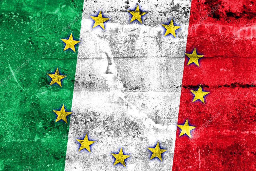 Italy and European Union Flag painted on grunge wall