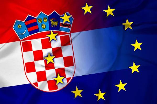 クロアチア、欧州連合の旗を振る — ストック写真