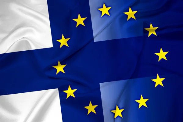 Finnland und die Flagge der Europäischen Union schwenken — Stockfoto
