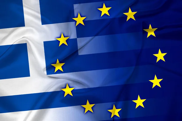 Schwenken Griechenland und die Flagge der Europäischen Union — Stockfoto