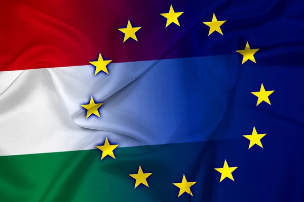 Waving Hungary and European Union Flag — Stock Photo, Image