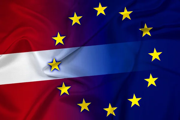 Letonya ve Avrupa Birliği bayrağı sallayarak — Stok fotoğraf