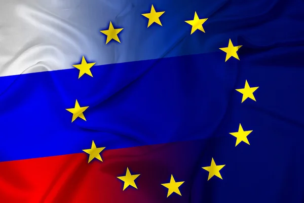 Viftar Ryssland Och Europeiska Unionens Flagga — Stockfoto