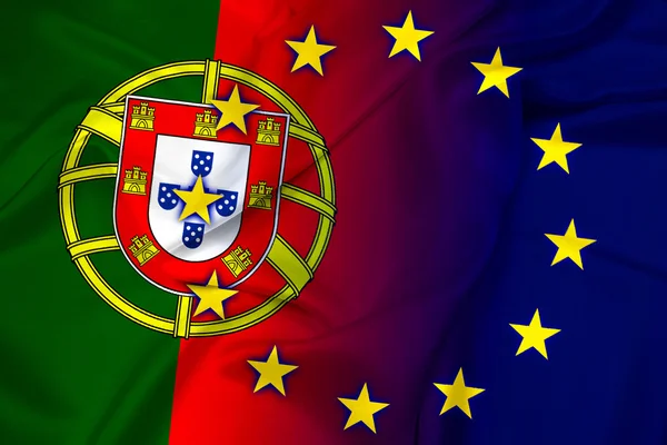 Portekiz ve Avrupa Birliği bayrağı sallayarak — Stok fotoğraf