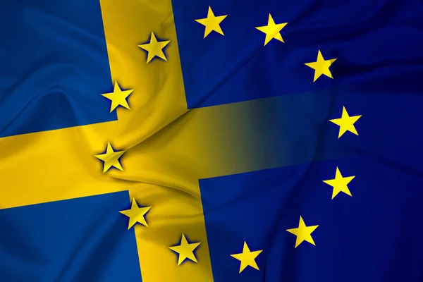 Waving Sweden and European Union Flag — Stock Photo, Image