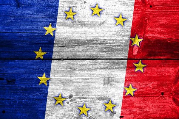 France and European Union Flag painted on old wood plank texture — Stock Photo, Image