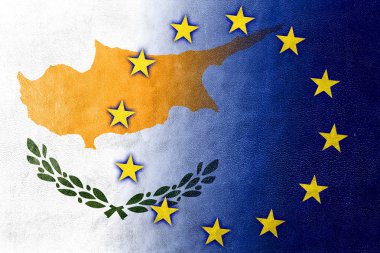 Kıbrıs ve Avrupa Birliği bayrağı deri dokusu üzerinde boyalı