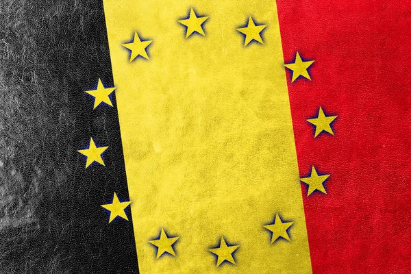 Bandera de Bélgica y la Unión Europea pintada sobre textura de cuero — Foto de Stock