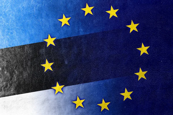 Bandera de Estonia y la Unión Europea pintada sobre textura de cuero —  Fotos de Stock