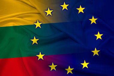 Litvanya ve Avrupa Birliği bayrağı sallayarak