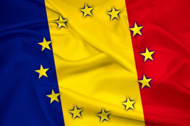 Romanya ve Avrupa Birliği bayrağı sallayarak