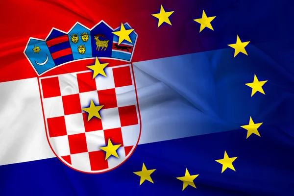 Agitant la Croatie et le drapeau de l'Union européenne — Photo