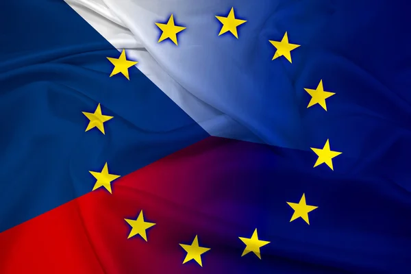 Waving Czech Republic and European Union Flag — Stock Photo, Image