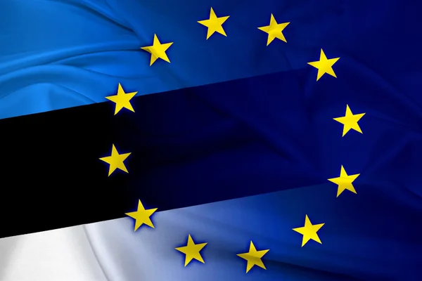 Macha flagą Estonii i Unii Europejskiej — Zdjęcie stockowe