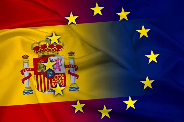 Waving Spain and European Union Flag — Stock Photo, Image