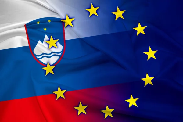 Slovenië en de Europese Unie vlag zwaaien — Stockfoto