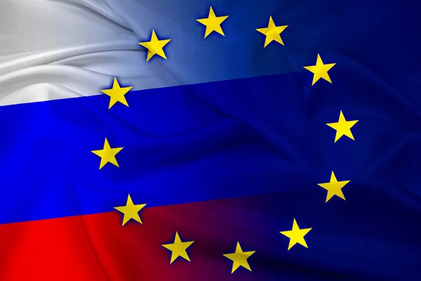 Vink til Russland og EU-flagget – stockfoto